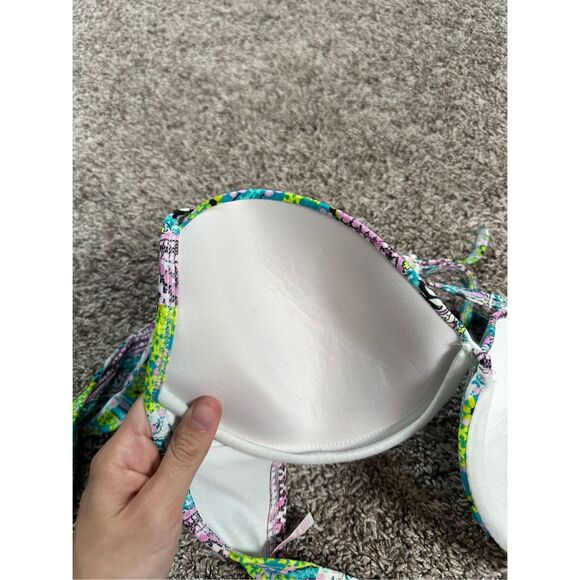 Victoria's Secret Wrap Tie Push-Up Bikini Top Multi Pattern Underwire Size 34D - Picture 6 of 7
